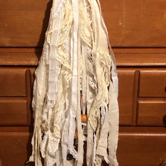 #7442 Giant Tassel Vintage Lace Muslin Calico Beaded Top Keys Beads - Picture 11 of 14